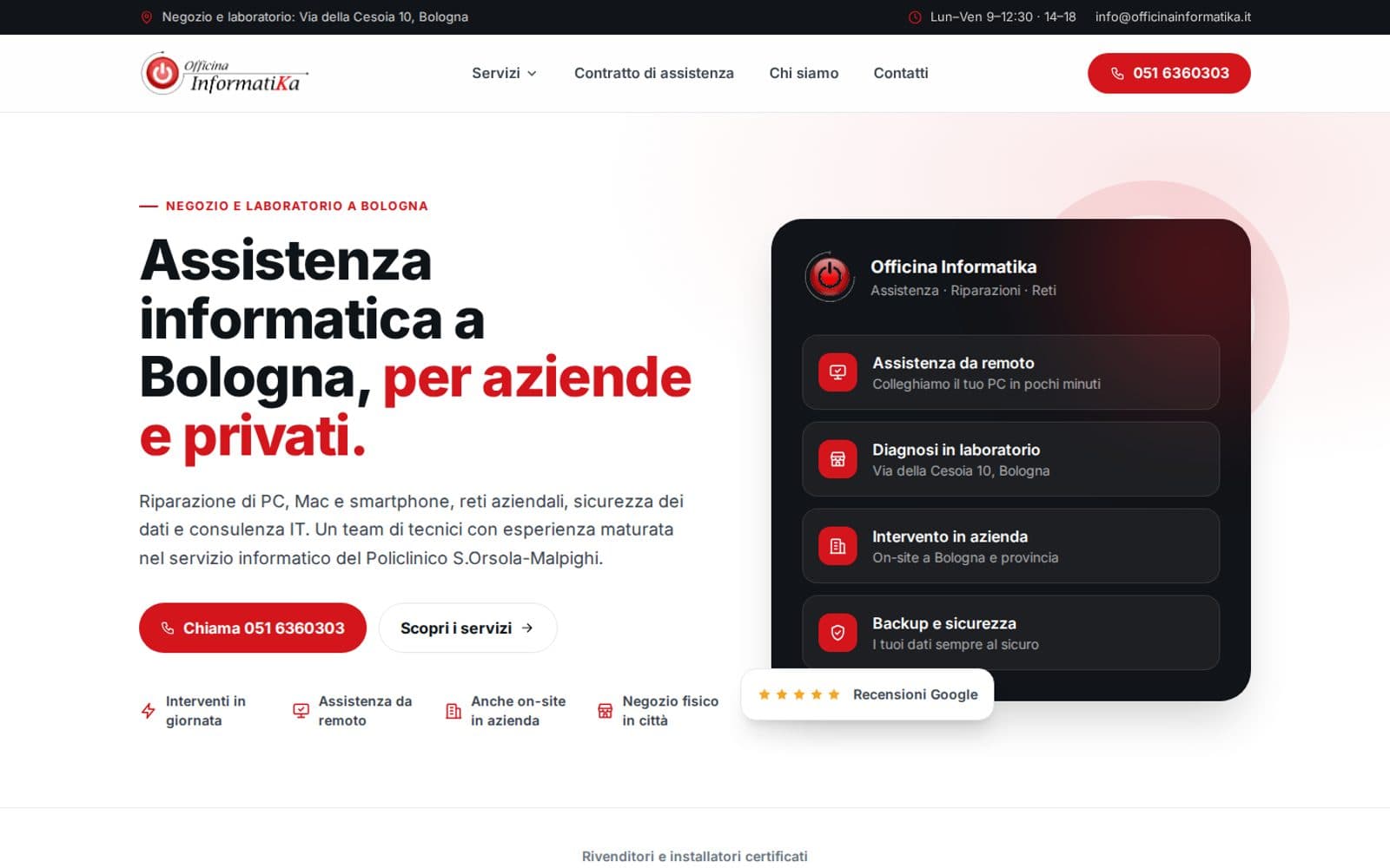 Screenshot del sito Officina Informatika Bologna